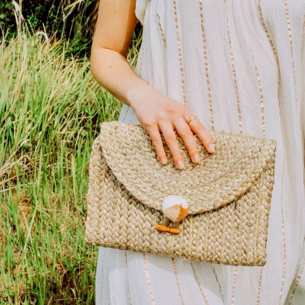 SALE!!! America and Beyond Hand Woven Jute & Lurex Clutch